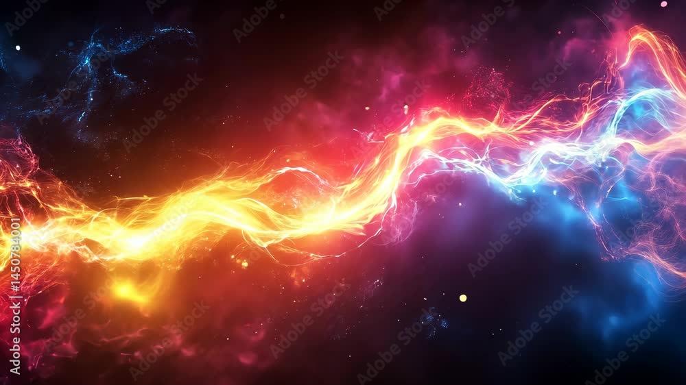 Aufkleber vibrant energy waves in colorful nebula with dynamic movement and light particles