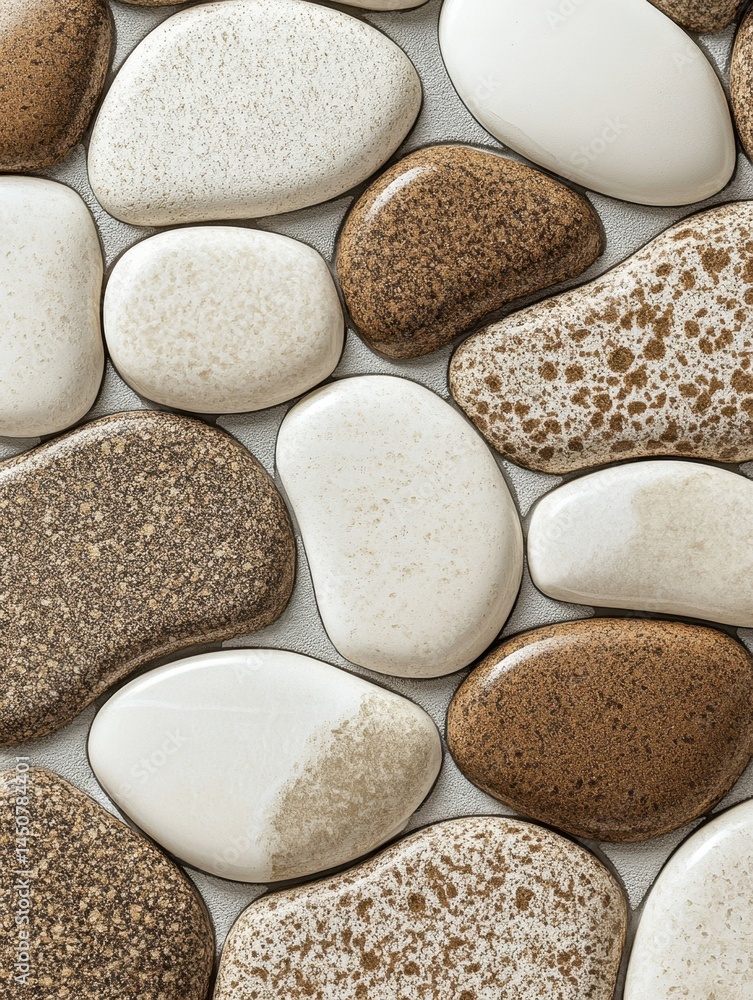 Poster artistic stone arrangement featuring smooth textured pebbles in neutral tones for spa decor and sere
