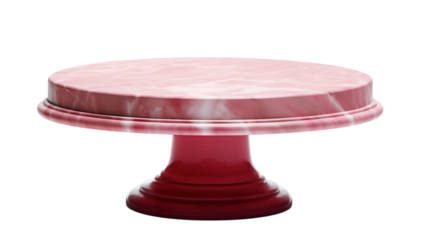 A pink and white marbled cake stand with a simple design on a in studio light transparent background png