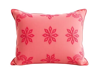 Vibrant Coral Pink Cushion Pillow with Embossed Floral Pattern, Soft Textured Home Decor Accent with Transparent Background for Interior Design
