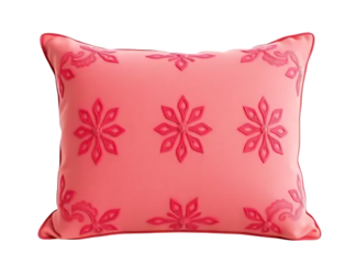 Vibrant Coral Pink Cushion Pillow with Embossed Floral Pattern, Soft Textured Home Decor Accent with Transparent Background for Interior Design