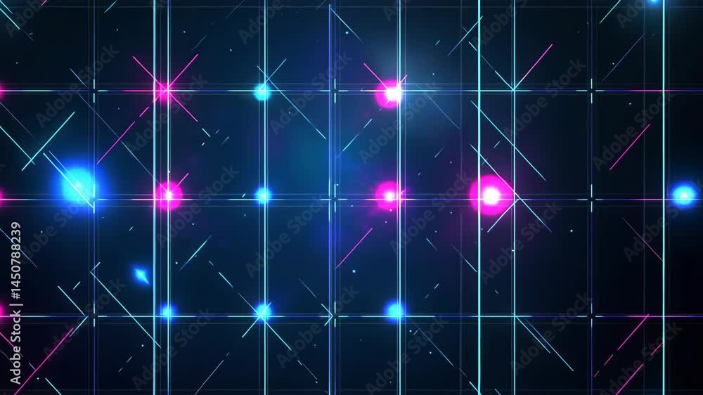 Poster dynamic neon grid lights pulsating in rhythmic patterns with futuristic vibe