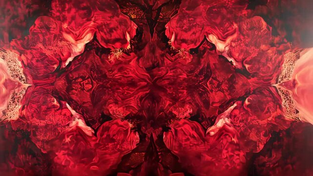 Dynamic symmetrical red patterns evolving in abstract motion art