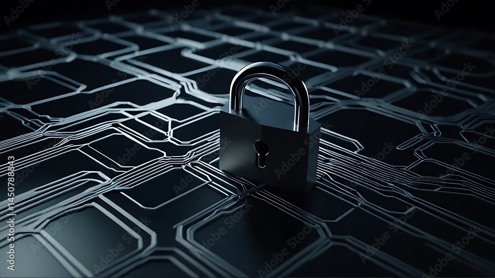 Poster digital security lock - modern technology concept for cybersecurity marketing