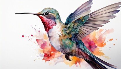 Fototapeta premium watercolor illustration of a hummingbird ai illustration white background