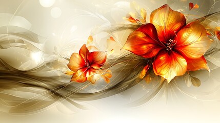 Orange flowers on swirling background