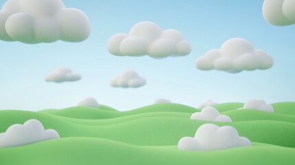 Obraz premium Cartoon clouds over hills illustration background