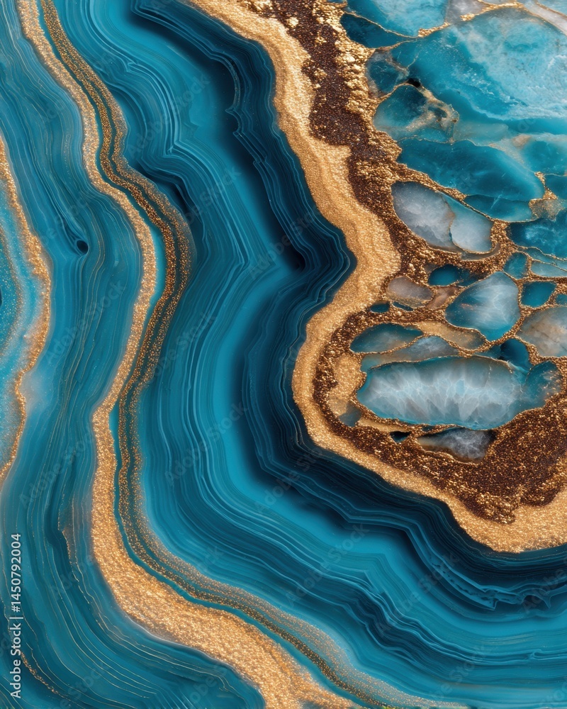 Aufkleber captivating close up of an abstract agate formation with turquoise and gold hues showcasing intricat