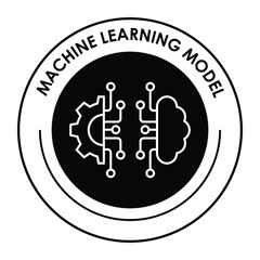 Vector icon for machine learning model. Depicts interconnected data points with algorithmic symbols, representing predictive analytics and AI model training.