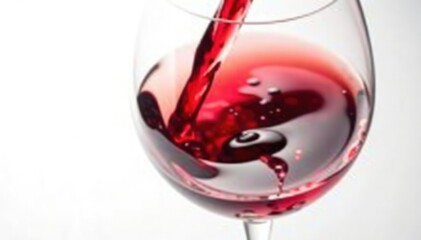 Rich red wine poured, swirling in glass against bright white , wine, crimson