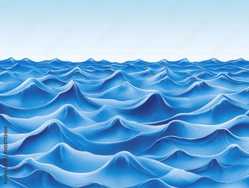 Poster serene blue ocean waves rolling gently under a clear sky creating a peaceful and calming atmosphere 