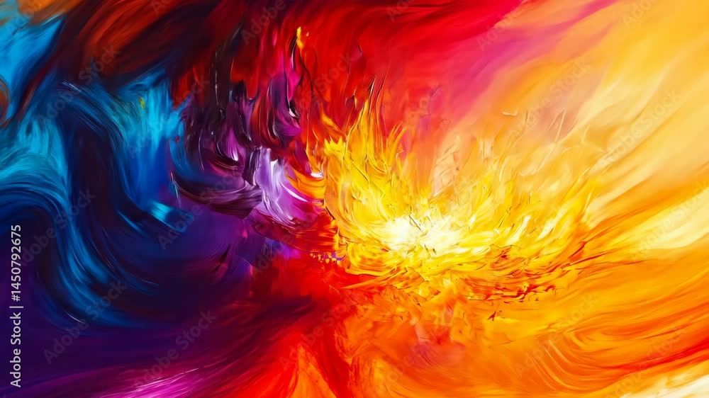 Poster vivid color explosion with dynamic swirls and fiery burst of abstract art