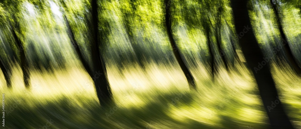 Poster abstract forest scene with motion blur creating a dynamic and artistic impression of nature light an