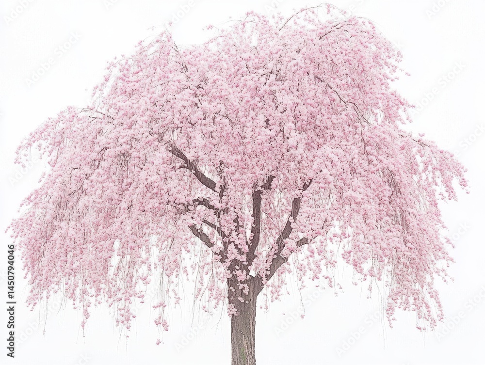 Aufkleber weeping cherry tree in full bloom creating a serene and ethereal scene with its delicate pink blosso