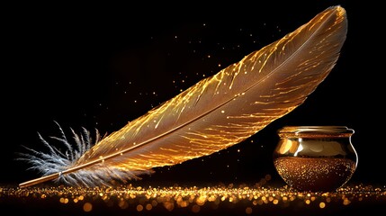 Golden Quill and Inkwell: A Magical Writing Scene