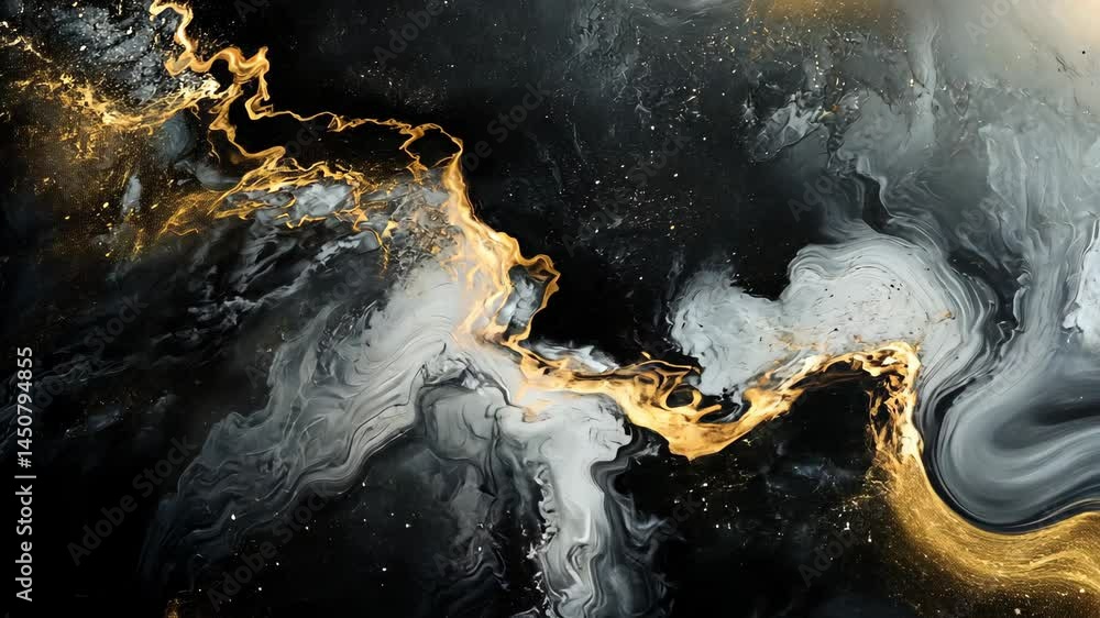 Poster dynamic flow of gold and black liquid swirls creating mesmerizing marble texture
