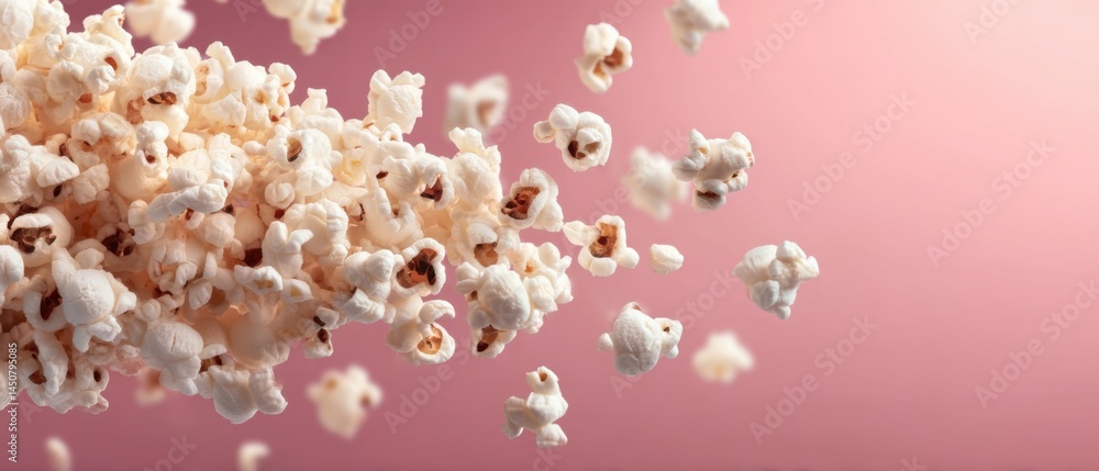 Poster delicious popcorn explosion against a soft pink backdrop capturing the essence of movie nights and s