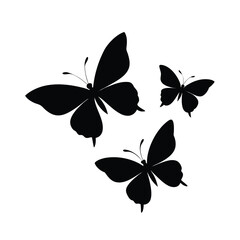 Stylized Black Flying Butterflies Silhouette Vector
