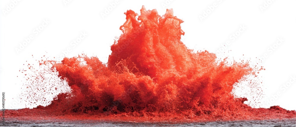 Poster dynamic red liquid explosion against white backdrop creating a powerful visual impact enhancing ener