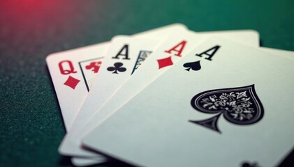 Close-up of four aces, different suits, forming a square , poker, detail