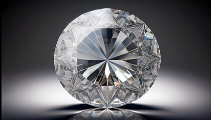 professional round brilliant cut perfect symmetrical faceting premium grade crystal centered front detail studio flash lighting white reflective background ultra detailed 3d visualization