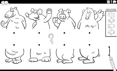 match halves puzzle with cartoon bears characters pictures coloring page