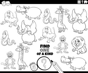 one of a kind puzzle with cartoon wild animals coloring page