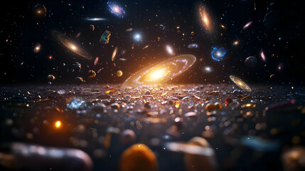 Vast Galaxy Cluster In Deep Space With Colorful Stars