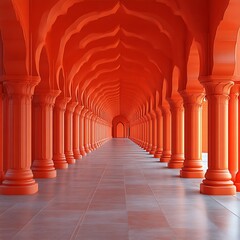 Obraz premium Red Corridor with Pillars and Arches Architecture