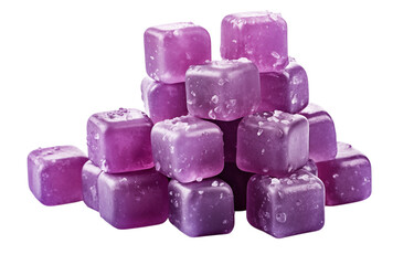 A stack of purple cube shaped gummy candies with white sprinkles against a scene view transparent background png