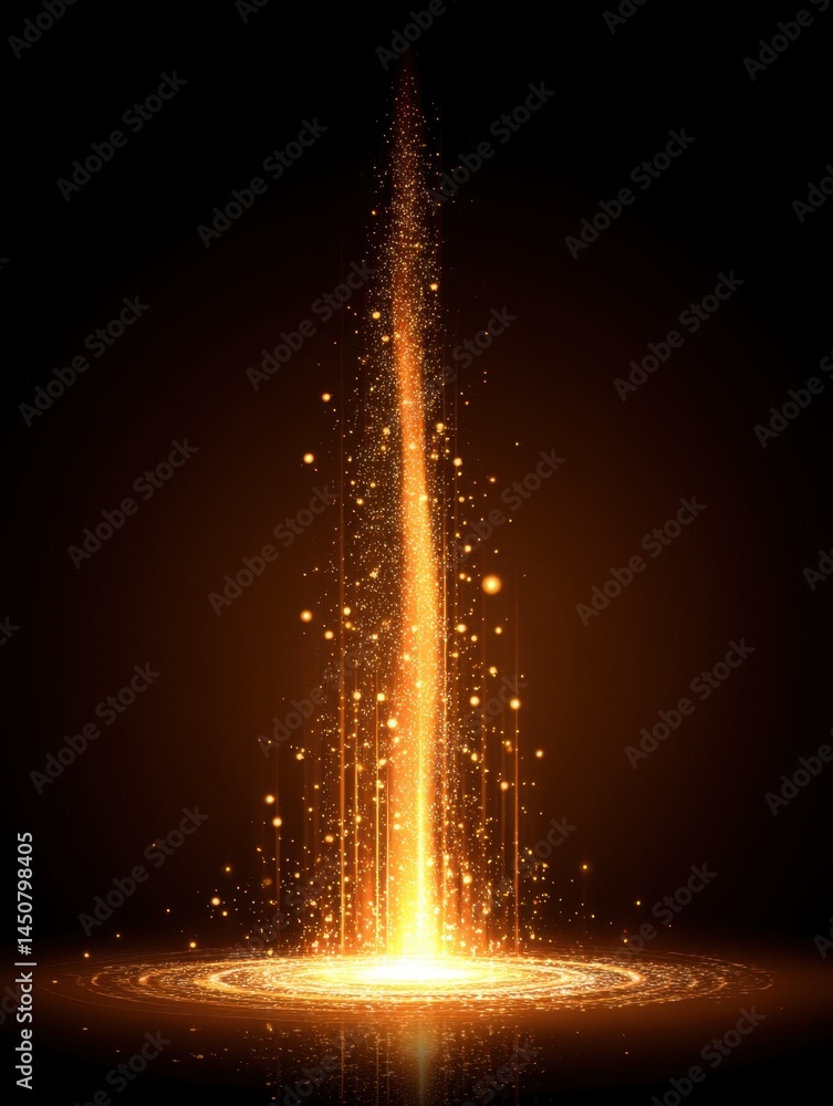 Poster ethereal golden light beam ascending from a swirling portal radiating warmth and magic creating a ca