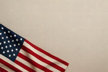 Obraz premium American flag placed on neutral background, Memorial Day patriotic imagery, honoring heroes and commemorating military bravery, USA symbolic national pride concept. Copy Space.