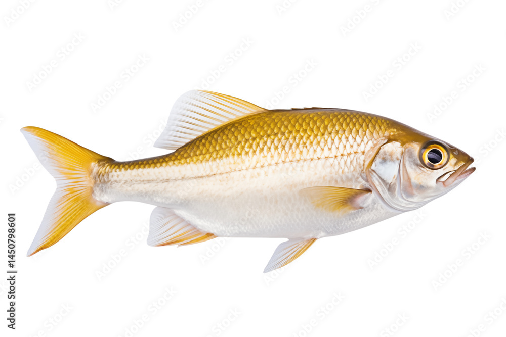 Poster isolated image of a golden color fish with detailed scales and fins on a space around it transparent