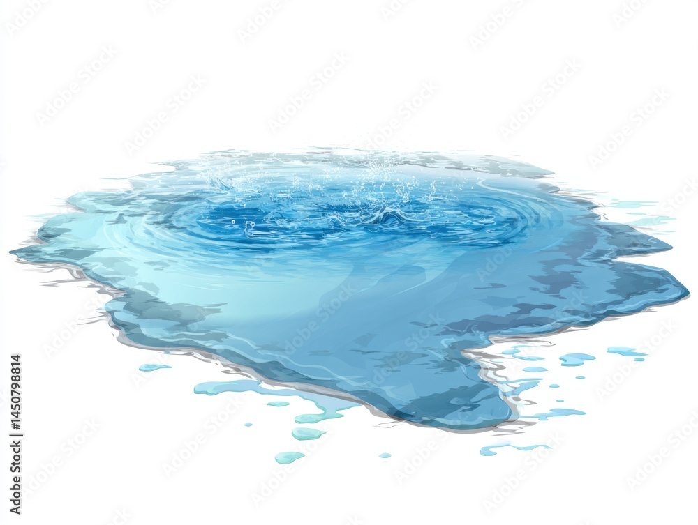 Poster serene water puddle illustration with ripple effect against a clean white background providing a cal