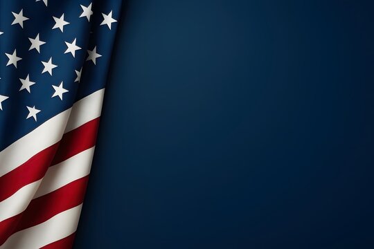 Elegant American flag on smooth navy blue background, Memorial Day patriotic design symbolizing remembrance, honoring USA military heroes and national pride. Copy Space.