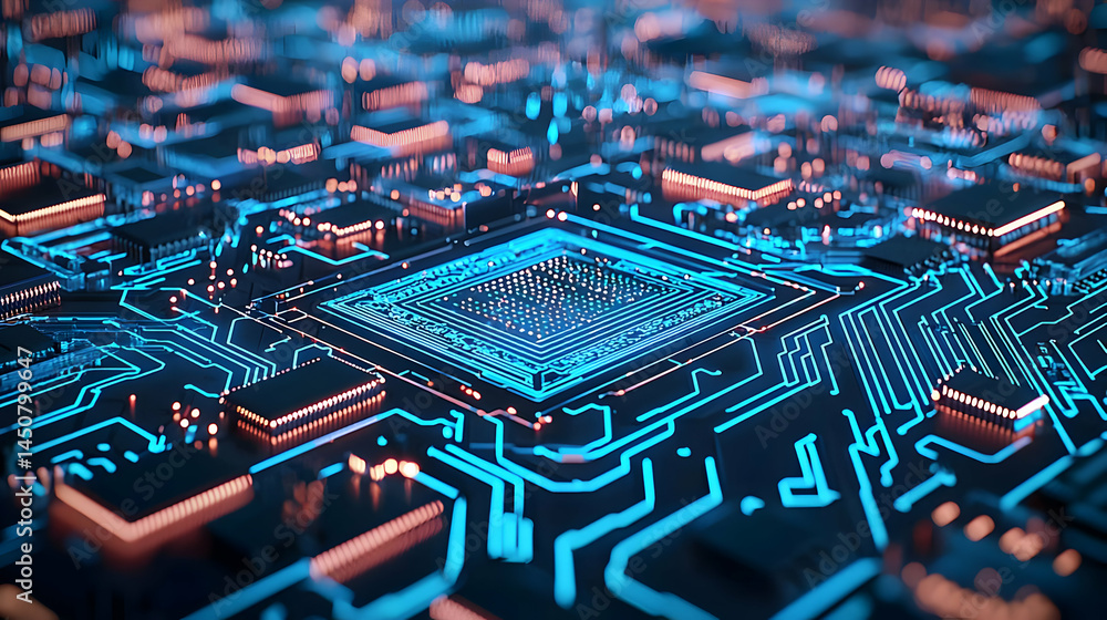 Poster abstract circuit board design with glowing lines