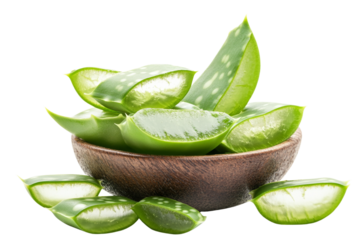 Fresh Aloe Vera Slices in Wooden Bowl Natural Healing and Skincare