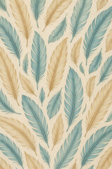 Feather seamless pattern vector illustration features a natural, decorative design with floral and leaf elements on a textured background