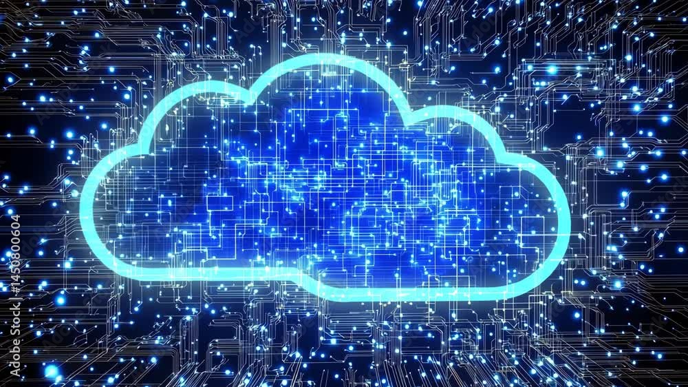 Aufkleber digital cloud connectivity with glowing network data and dynamic circuit patterns
