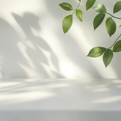 Sunlit foliage casting gentle shadows on a clean minimalist background, evoking tranquility and simplicity.