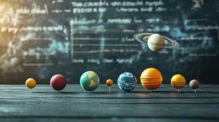 Naklejka premium Solar system model on chalkboard background