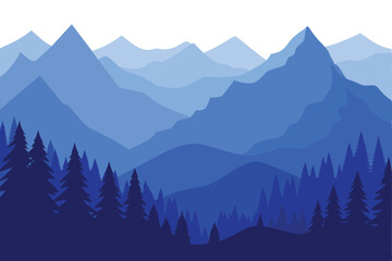 Fototapeta premium A beautiful mountain landscape with tall trees and varying shades of blue creates depth