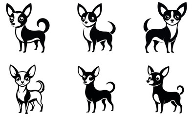 Black and White Chihuahua Dog Character Logo Illustrations