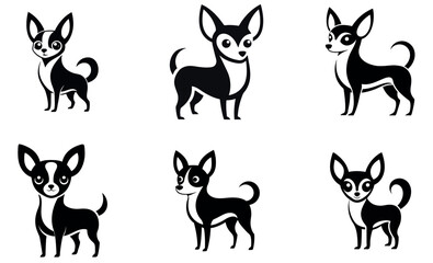 Cute Chihuahua Dog Illustrations in Black and White