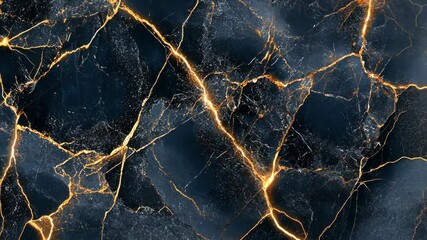 Dynamic golden lightning cracks on dark marble surface creating dramatic energy