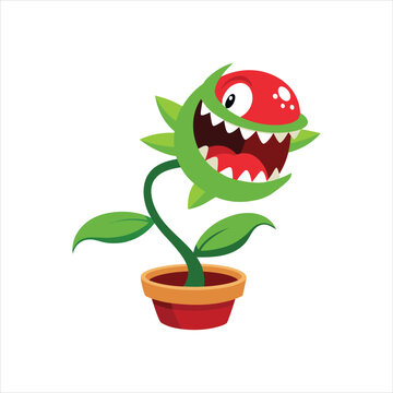 Humorous Carnivorous Plant Clipart in Line Style