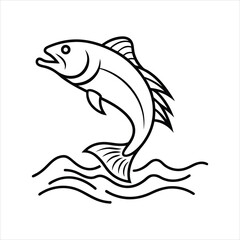 Jumping Fish Line Art Vector Illustration