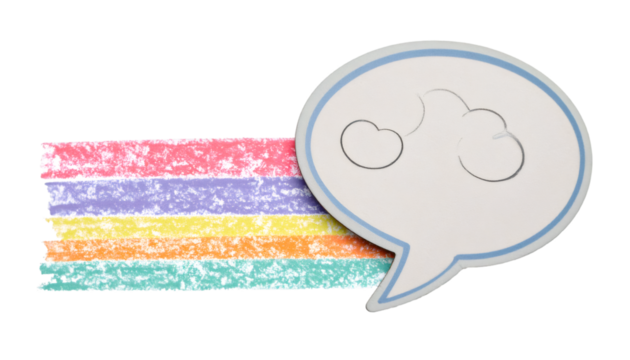 Pastel chalk stripe and speech bubble with clouds showing positive communication on transparent background