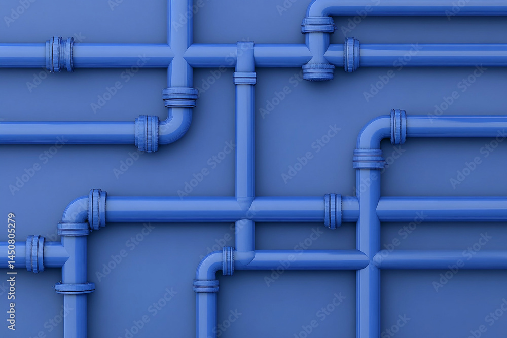 Poster complex network of industrial pipelines connecting various systems in a facility for transportation 