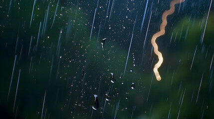 Rain Drops On Dark Window At Night